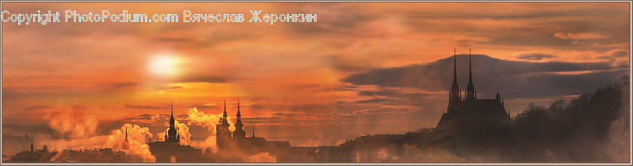 Architecture, Spire, Steeple, Tower, Factory, Refinery, Dawn