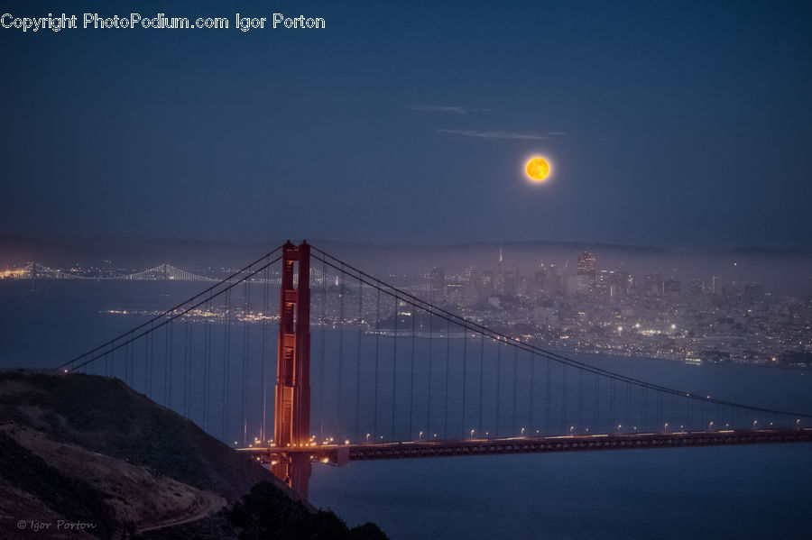 Astronomy, Lunar Eclipse, Night, Bridge, City, Downtown