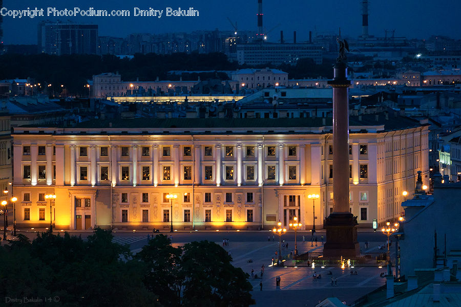 Night, Outdoors, Building, Office Building, City, Downtown, Metropolis