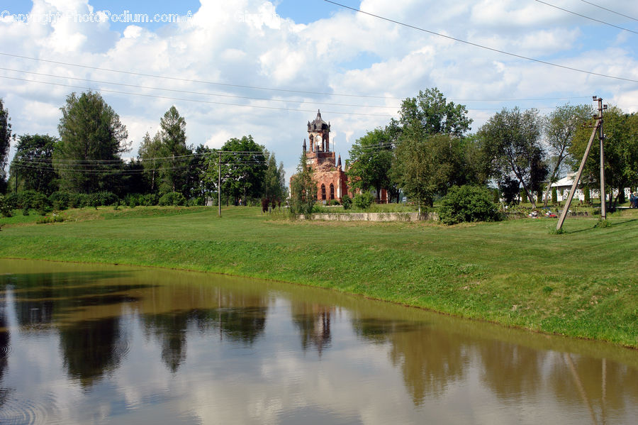 Golf Course, Grassland, Outdoors, Pond, Water, Field, Grass