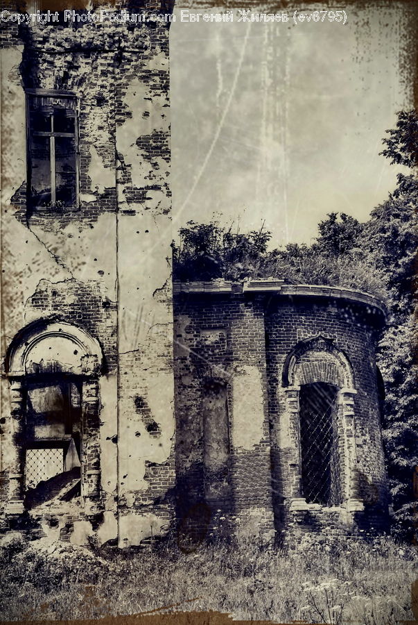 Ruins, Brick, Bench, Fireplace, Hearth, Rubble, Water