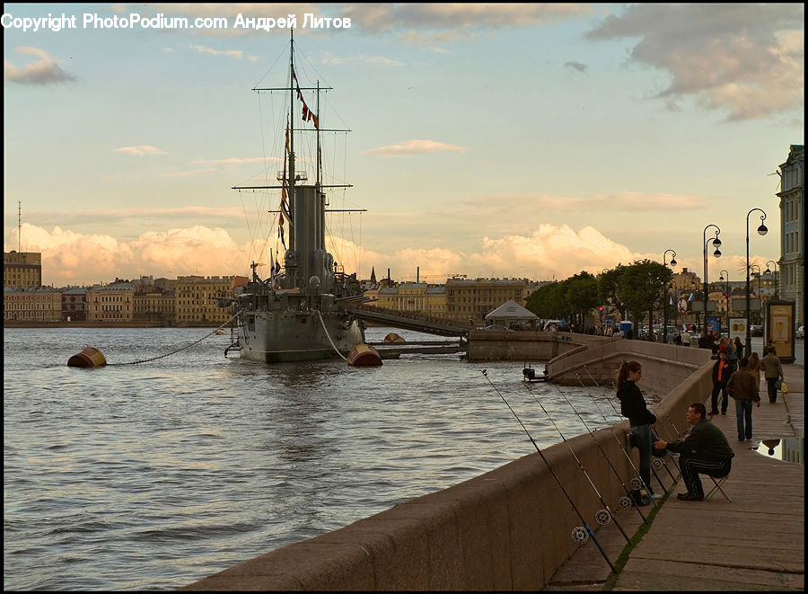 Dock, Port, Waterfront, Harbor, Pedestrian, Person, Battleship
