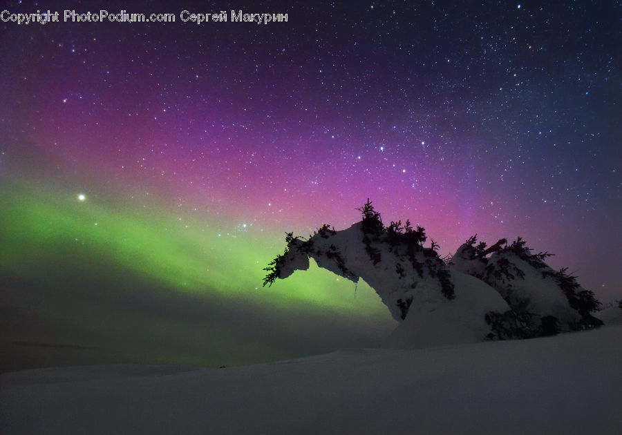 Alps, Crest, Mountain, Peak, Aurora, Light, Night