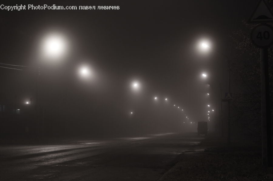 Headlight, Light, Fog, Asphalt, Tarmac