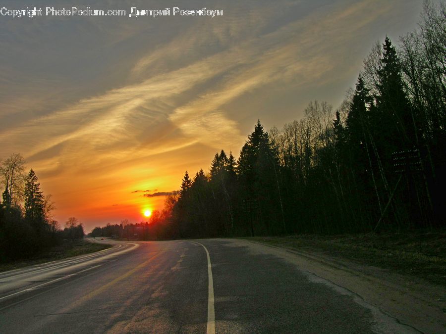 Asphalt, Tarmac, Dirt Road, Gravel, Road, Dusk, Outdoors