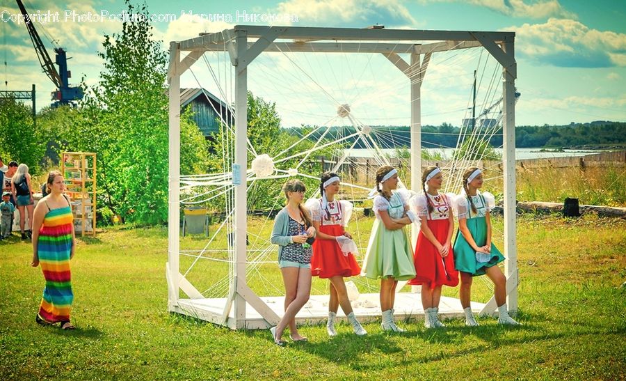 People, Person, Human, Constriction Crane, Clothing, Skirt, Playground