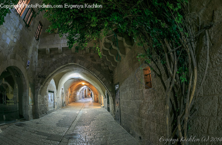 Arch, Bench, Tunnel, Crypt, Cobblestone, Pavement, Walkway