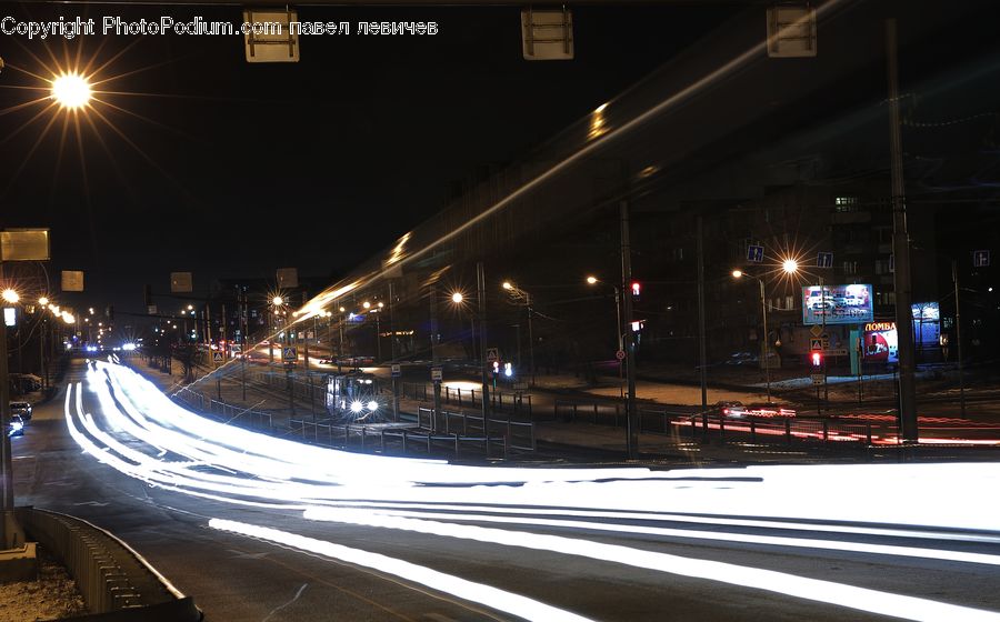 Billboard, Night, Outdoors, Freeway, Road, Intersection, Parking