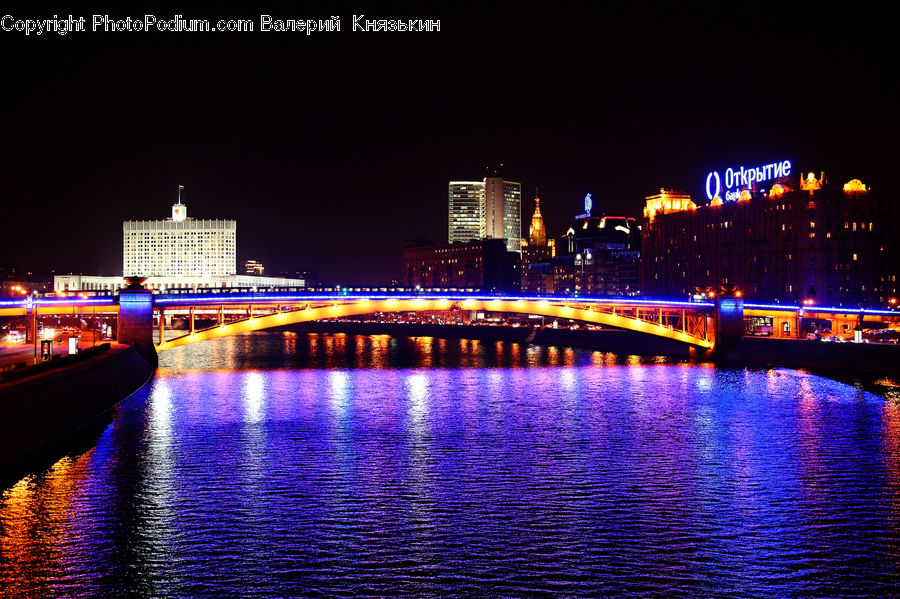 Bridge, Night, Outdoors, Building, Hotel, City, Downtown