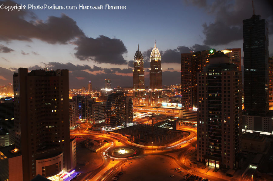 City, Downtown, Metropolis, Urban, Intersection, Road, Building