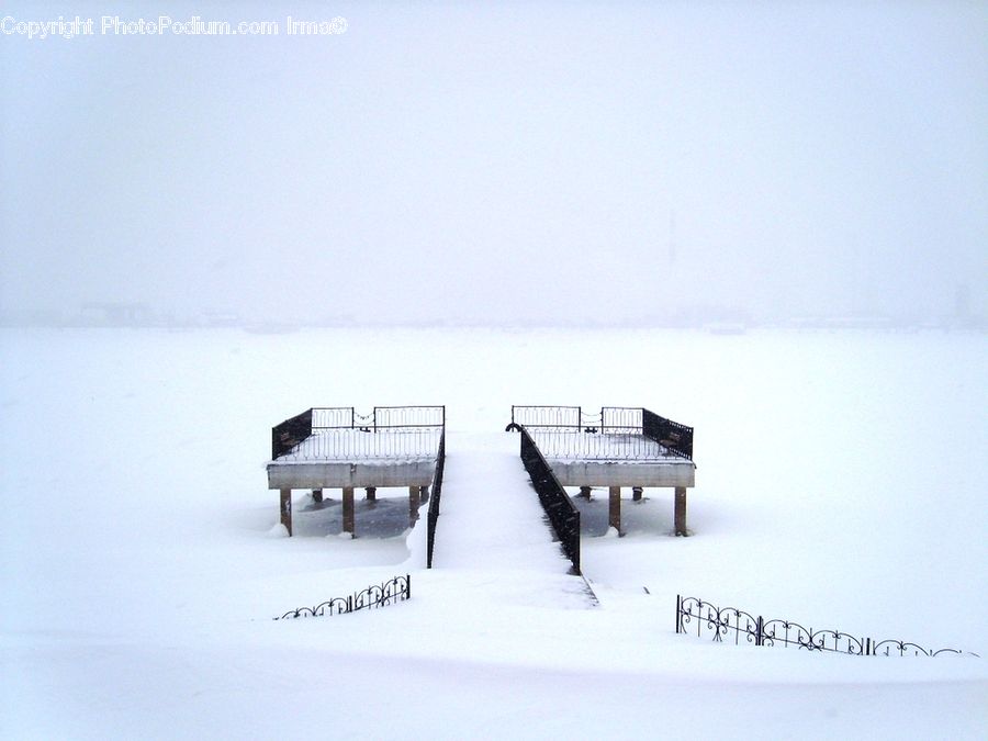 Bench, Ice, Outdoors, Snow
