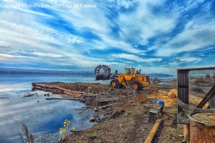 Bulldozer, Tractor, Vehicle, Soil, Outdoors, Construction, Sea