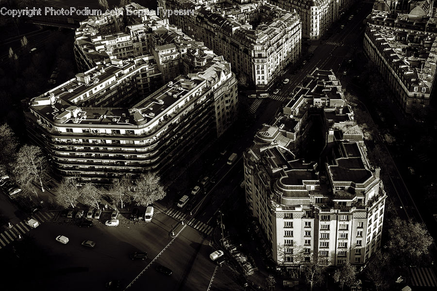 City, Downtown, Aerial View, Building, High Rise, Urban, Night