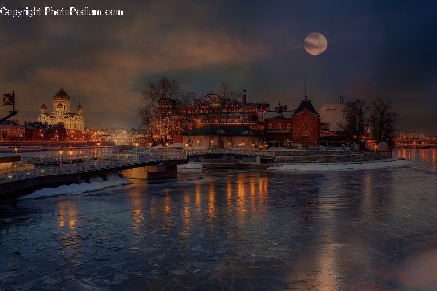 Astronomy, Moon, Night, Outdoors, Space, Full Moon, Bridge