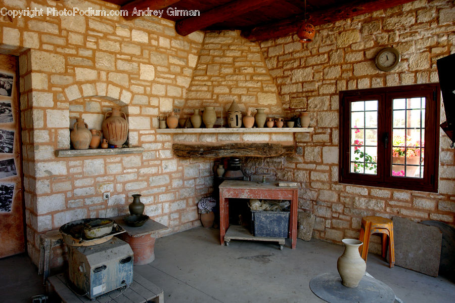 Fireplace, Hearth, Pot, Pottery, Brick, Fence, Wall
