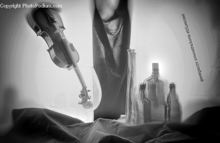 Bottle, Cello, Fiddle, Musical Instrument, Violin, Person, Portrait