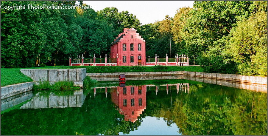 Canal, Outdoors, River, Water, Bench, Architecture, Mansion