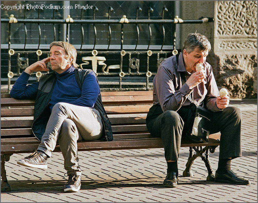 People, Person, Human, Bench, Brass Section, Horn, Musical Instrument
