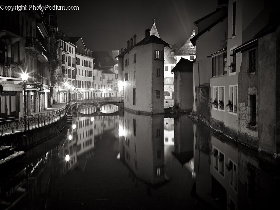 Canal, Outdoors, River, Water, Night, City, Downtown