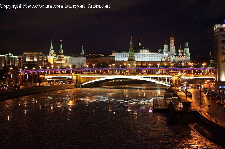 City, Downtown, Bridge, Metropolis, Urban, Night, Outdoors