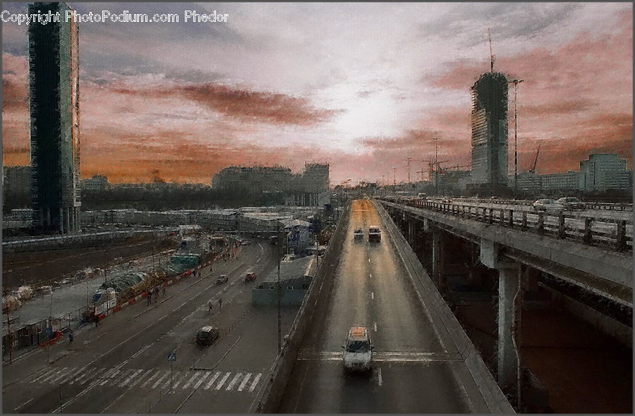 Bridge, Freeway, Road, City, Downtown, Metropolis, Urban