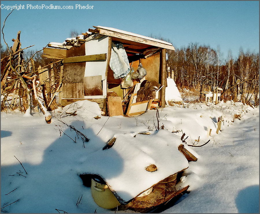 Ice, Outdoors, Snow, Outhouse, Shack, Cabin, Hut