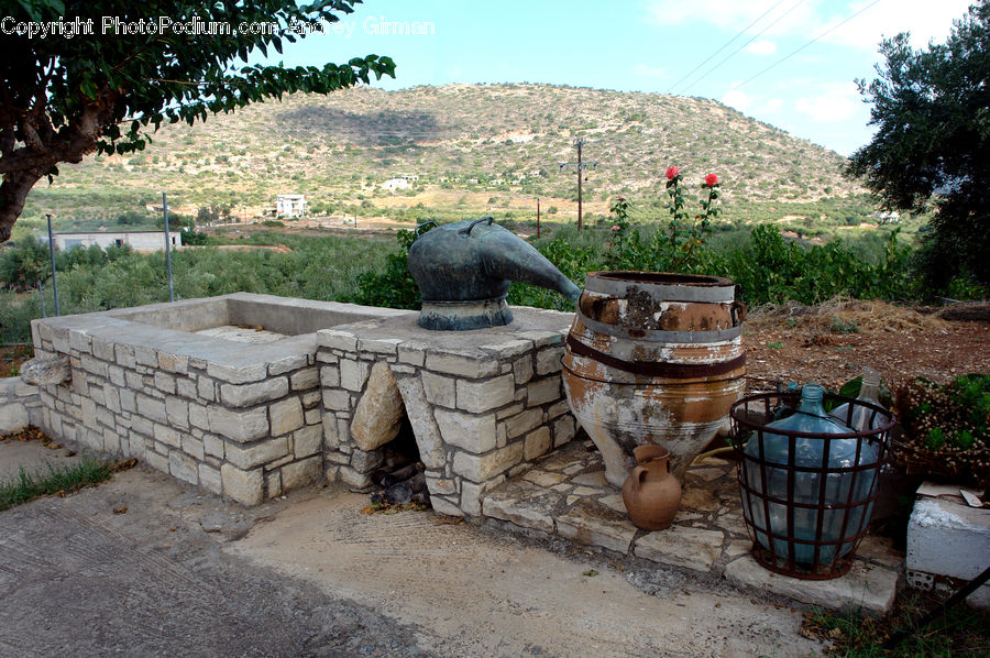 Pot, Pottery, Flagstone, Soil, Brick, Patio, Art