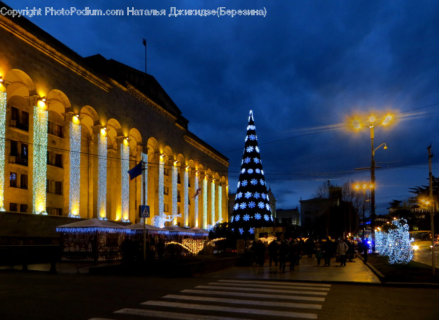 Night, Outdoors, Building, Lighting, Column, Pillar, Architecture