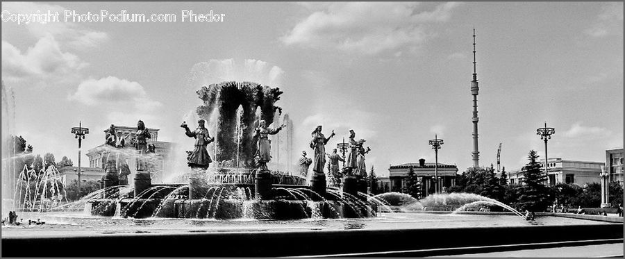 Fountain, Water, Battleship, Cruiser, Destroyer, Navy, Ship