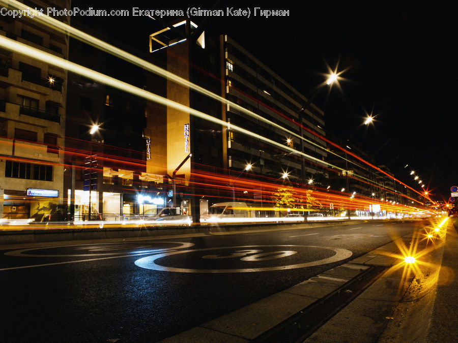 Asphalt, Tarmac, Night, Outdoors, City, Downtown, Metropolis