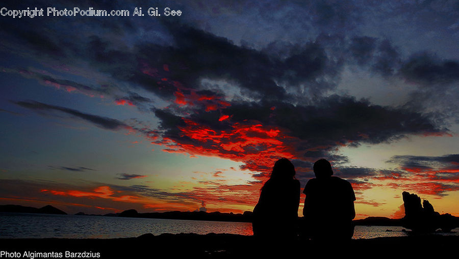 People, Person, Human, Silhouette, Dawn, Dusk, Red Sky