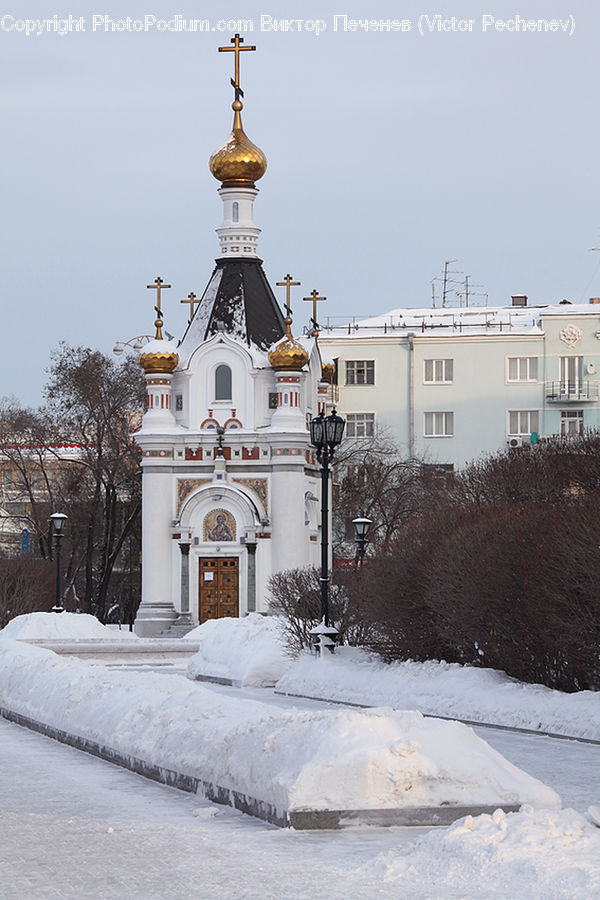 Architecture, Bell Tower, Clock Tower, Tower, Ice, Outdoors, Snow