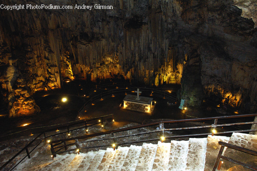 Cave, Crypt, Fire, Bench, Night, Outdoors
