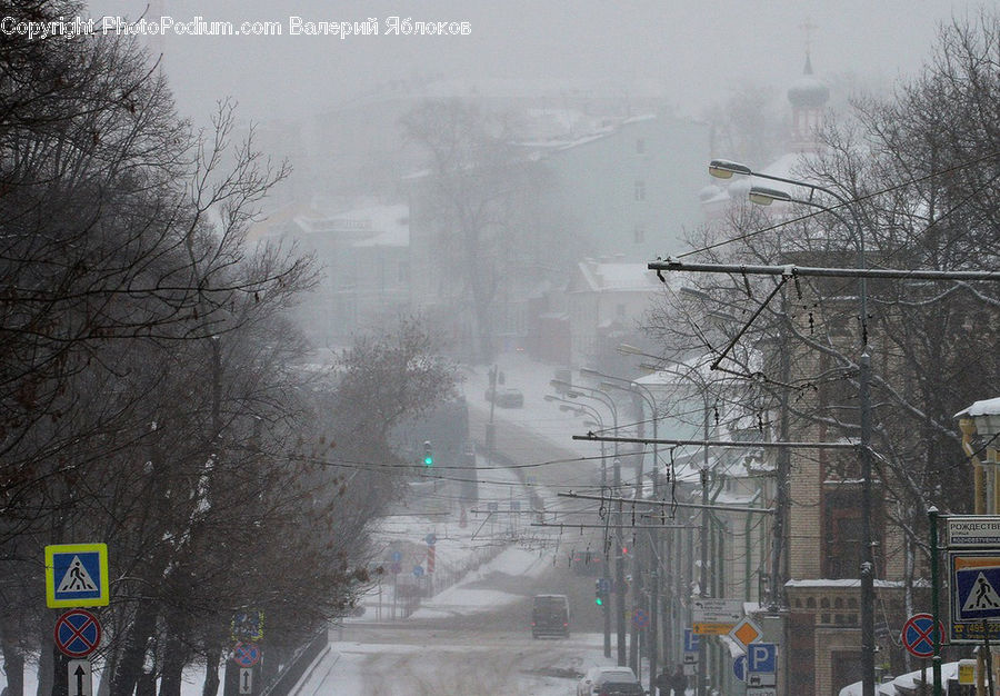 Blizzard, Outdoors, Snow, Weather, Winter, Road, Intersection