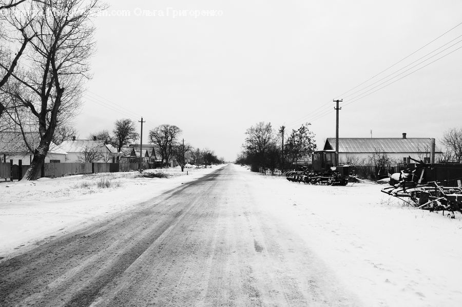 Dirt Road, Gravel, Road, Ice, Outdoors, Snow, Cabin