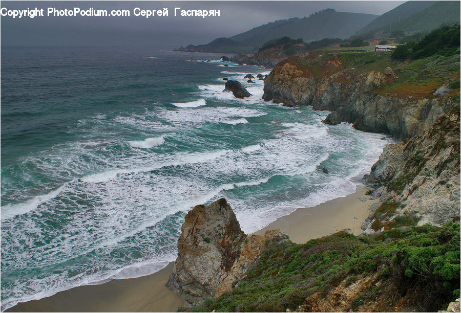 Promontory, Cliff, Outdoors, Landslide, Sea, Sea Waves, Water