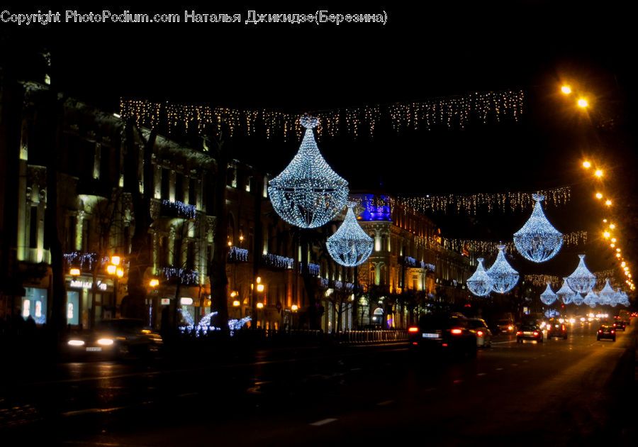 Chandelier, Lamp, Lighting, Automobile, Car, Vehicle, Night