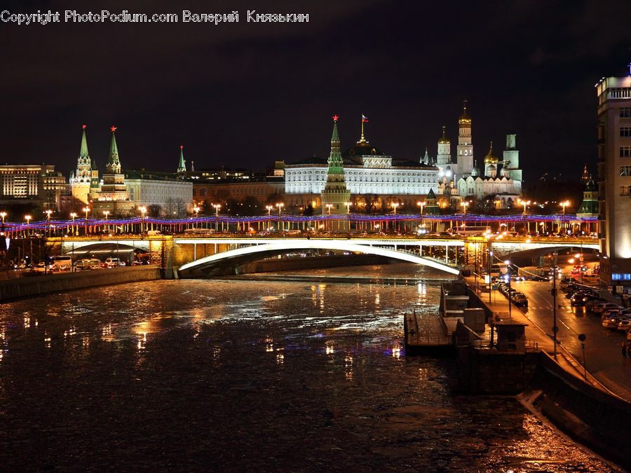 Night, Outdoors, City, Downtown, Intersection, Road, Metropolis