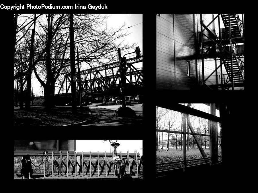 Collage, Poster, Dock, Pier, Silhouette, Lighting