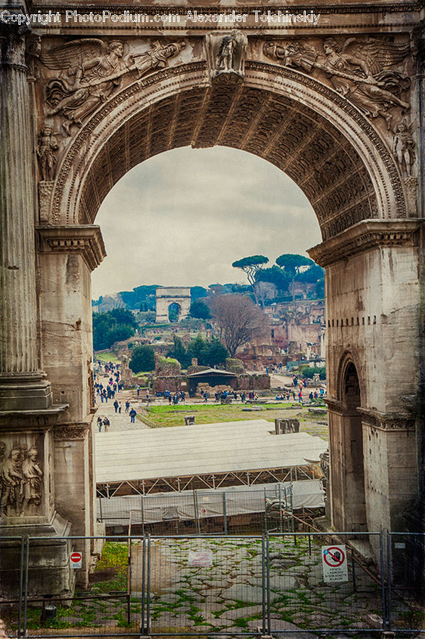 Patio, Ruins, Arch, Gate, Building, Architecture