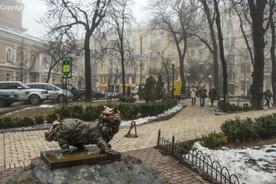 Art, Sculpture, Statue, Cobblestone, Pavement, Walkway, Car