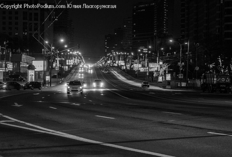 Intersection, Road, Asphalt, Tarmac, Night, Outdoors, Parking