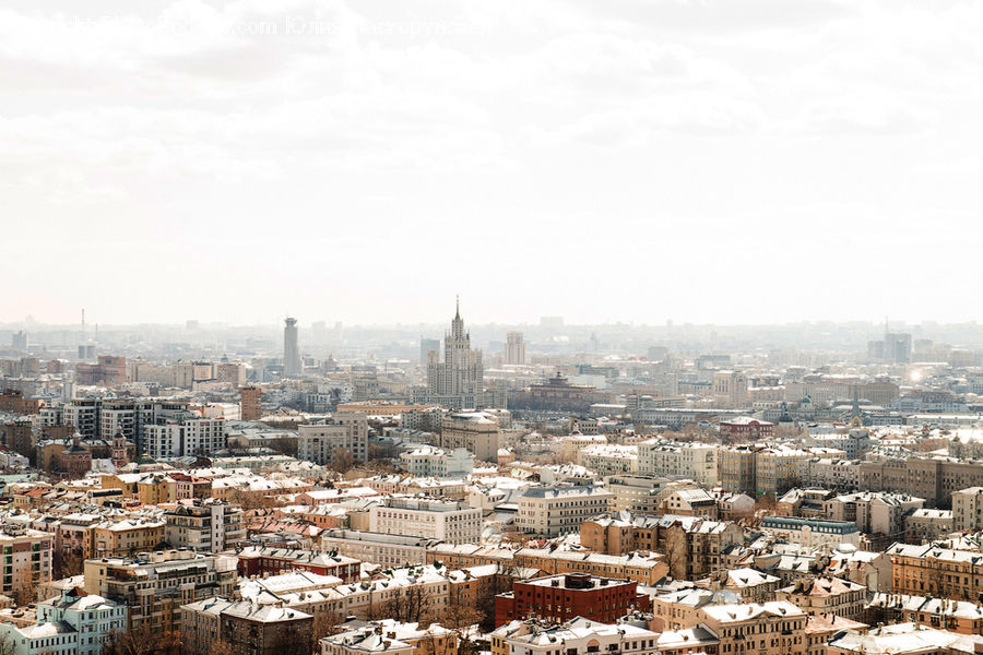 City, Downtown, Aerial View, Building, Town, Metropolis, Urban