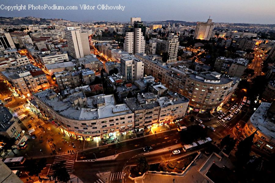 City, Downtown, Metropolis, Urban, Intersection, Road, Aerial View