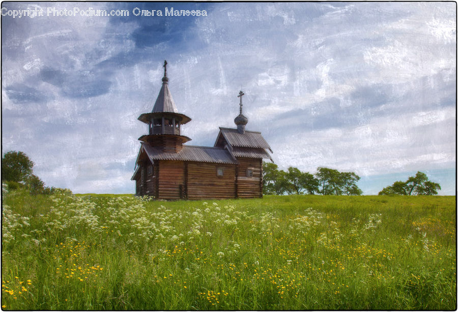 Field, Grass, Grassland, Land, Outdoors, Architecture, Tower