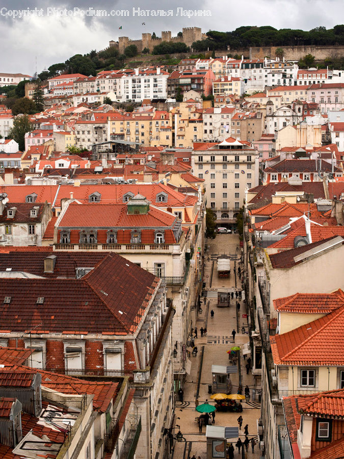 Aerial View, Brick, Roof, Building, Downtown, Town, City