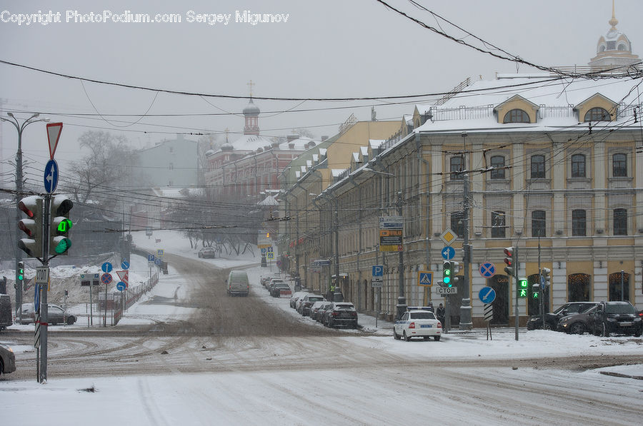 Blizzard, Outdoors, Snow, Weather, Winter, Intersection, Road