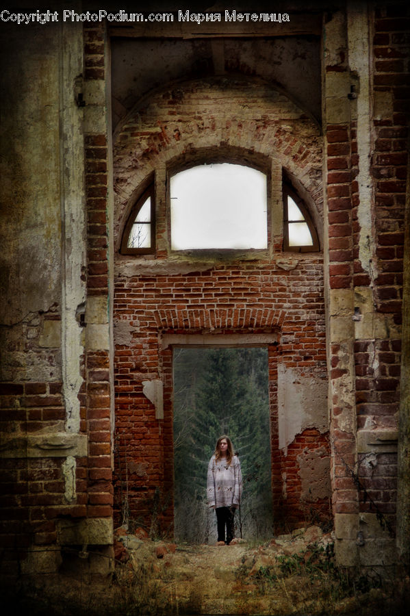 Brick, Fireplace, Hearth, Ruins, Castle, Fort, Arabesque Pattern