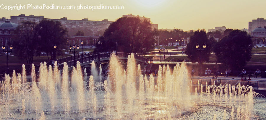 Fountain, Water, Flood, City, Downtown, Frost, Ice