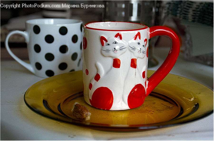 Coffee Cup, Cup, Porcelain, Saucer, Applique, Sewing, Footwear